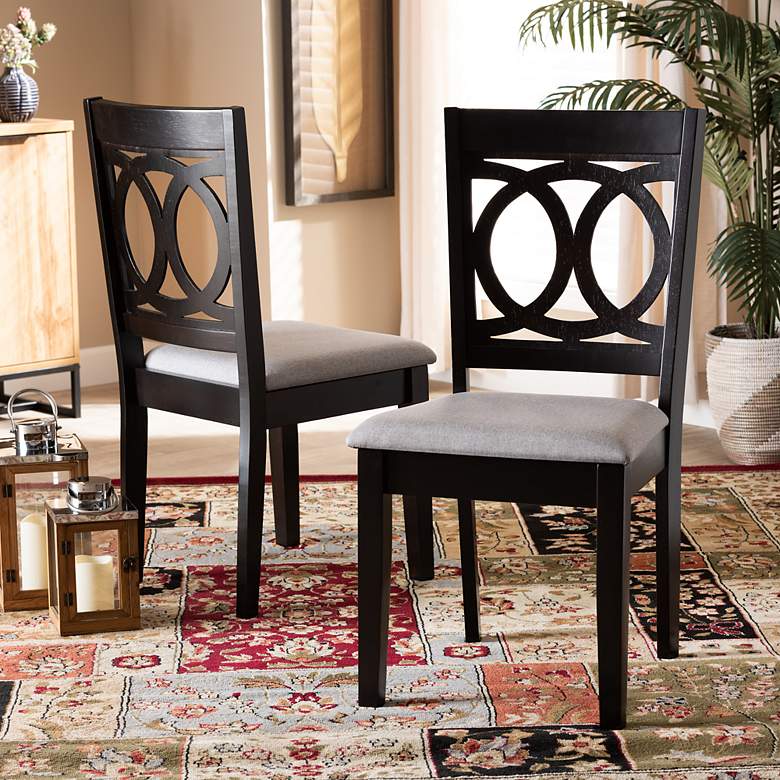 Image 1 Baxton Studio Lenoir Grey Fabric Upholstered Wood 2-Piece Dining Chair Set