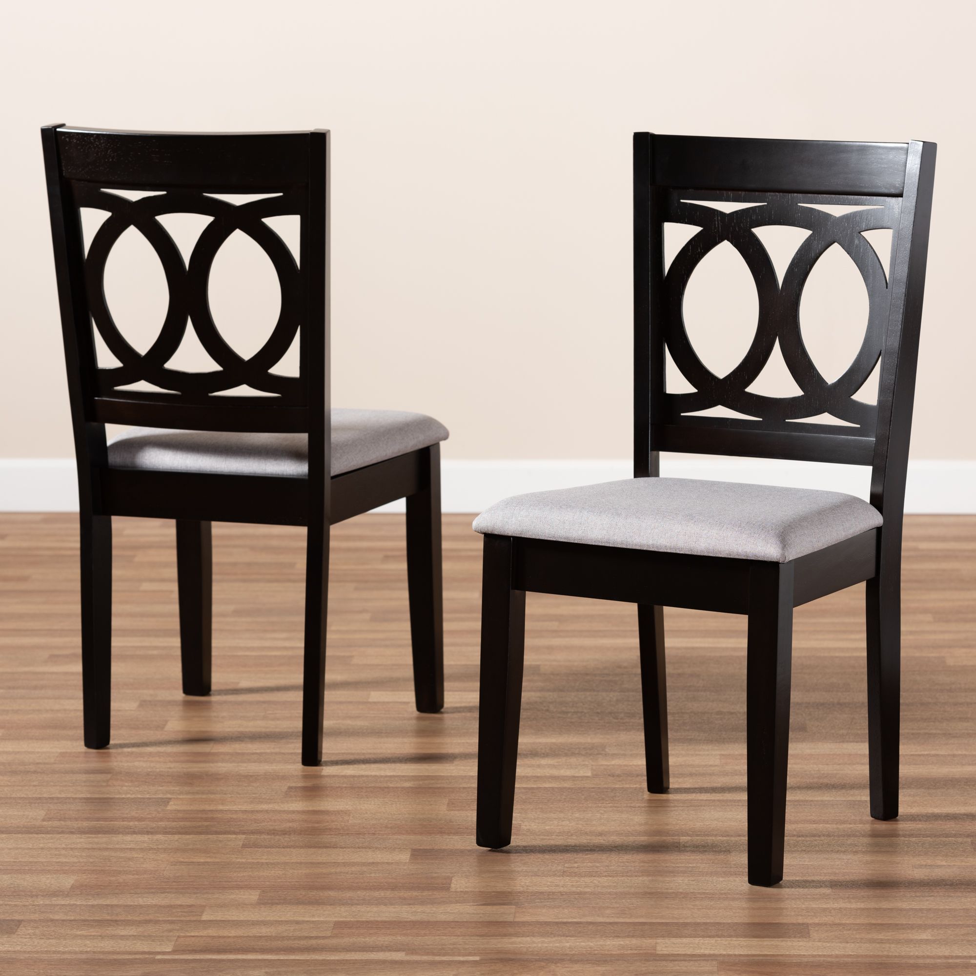 Baxton Studio Lenoir Grey Fabric Upholstered Wood 2-Piece Dining Chair Set