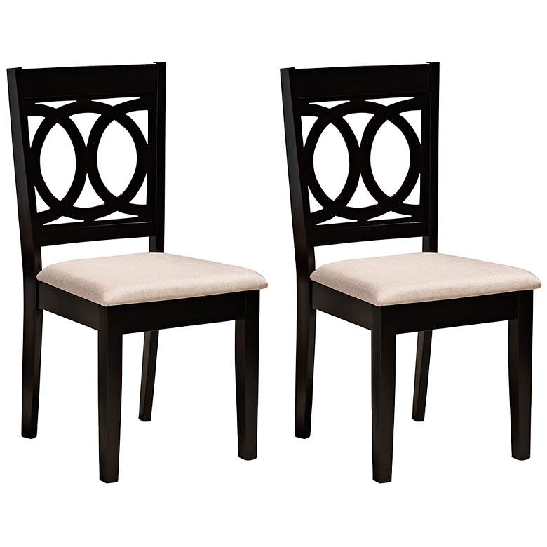Image 2 Baxton Studio Lenoir Sand Fabric Upholstered Wood 2-Piece Dining Chair Set