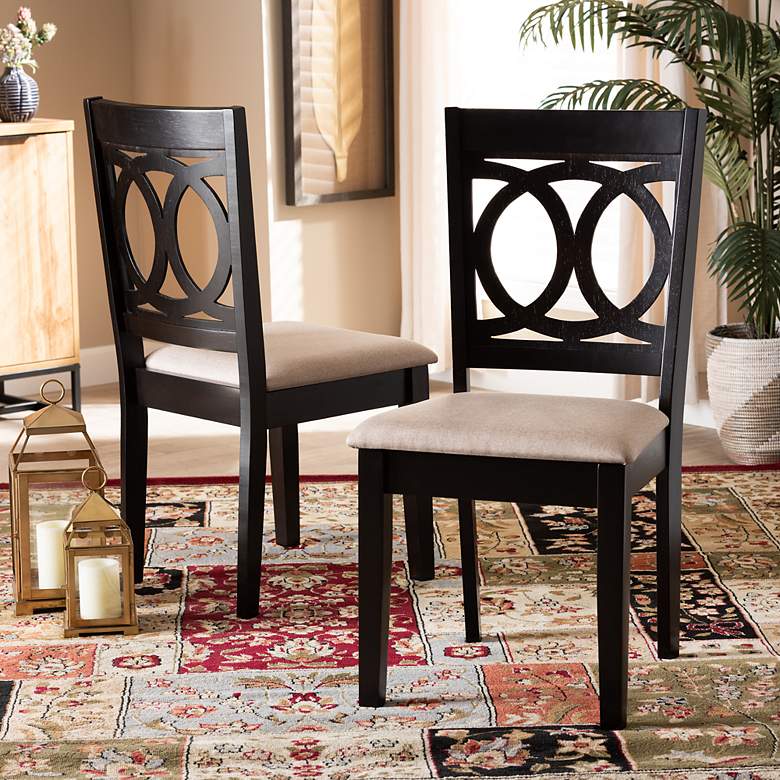 Image 1 Baxton Studio Lenoir Sand Fabric Upholstered Wood 2-Piece Dining Chair Set