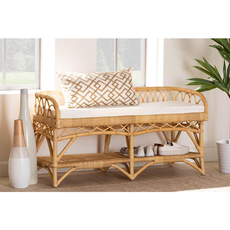 Image 1 Baxton Studio Leryn Modern Bohemian Natural Brown Rattan Bench