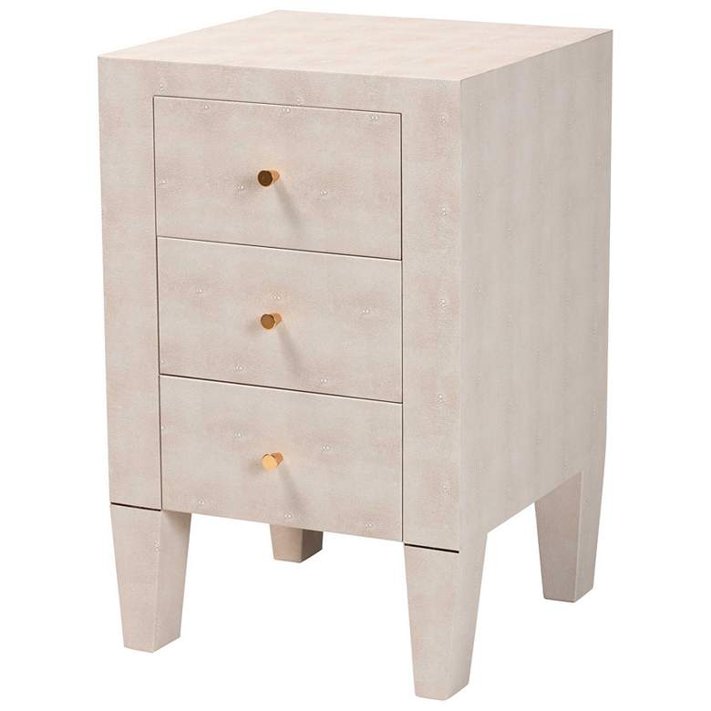 Image 1 Baxton Studio Leyna Modern Beige Faux Shagreen 3 Drawer End Table