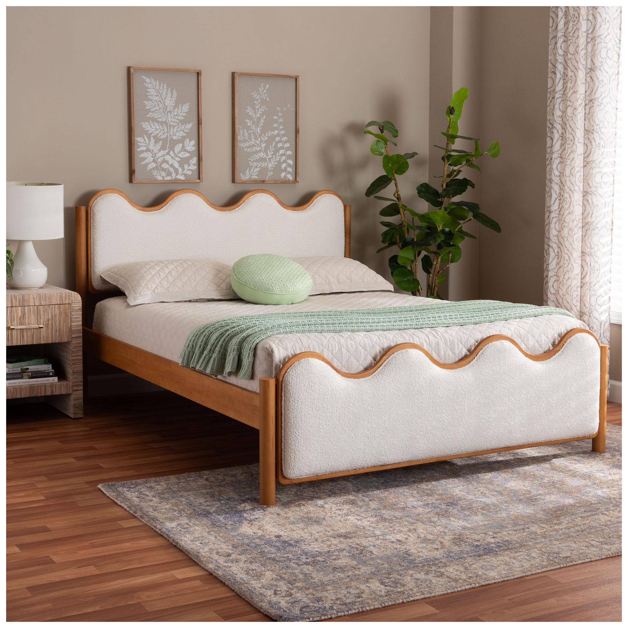 Image 3 Baxton Studio Lilia Modern Scalloped Cream Boucle Queen Platform Bed more views