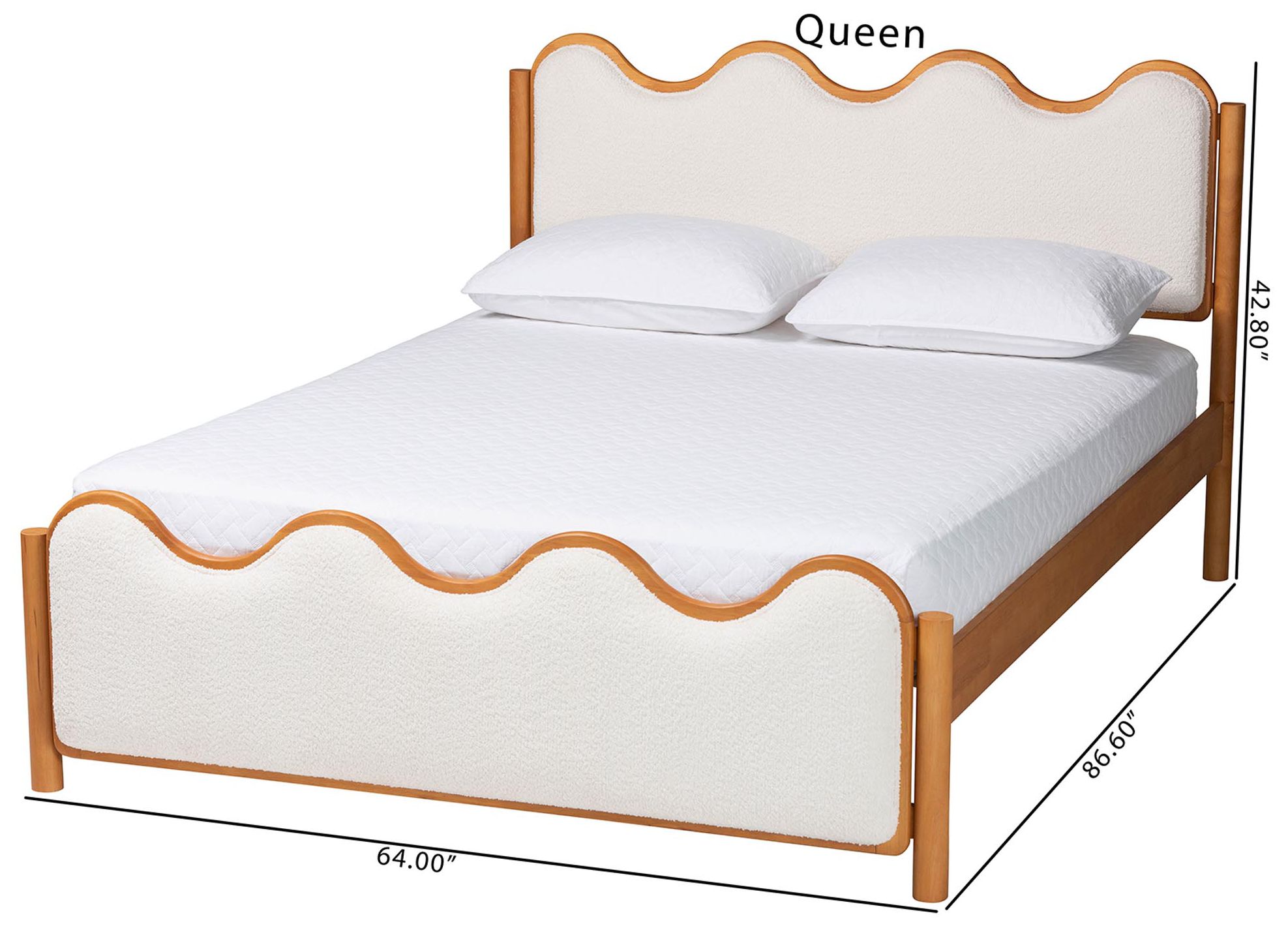 Baxton Studio Lilia Modern Scalloped Cream Boucle Queen Platform Bed