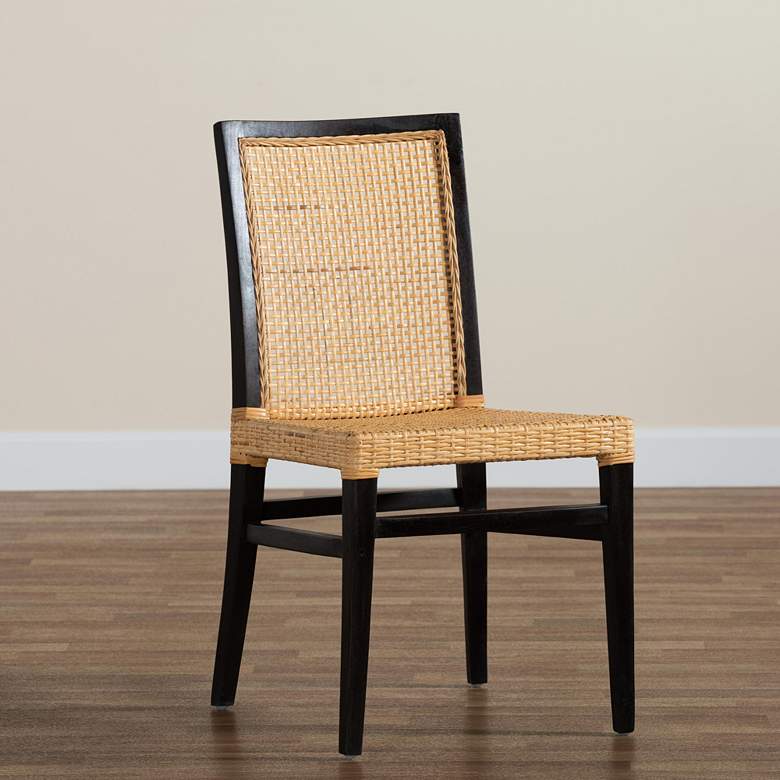 Image 1 Baxton Studio Lingga Brown Wood Natural Rattan Dining Chair