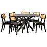 1_Baxton Studio Linnet Mid Century Wood and Rattan 7-Piece Dining Set