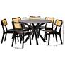 Baxton Studio Linnet Mid Century Wood and Rattan 7-Piece Dining Set