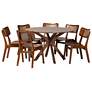 1_Baxton Studio Linnet Mid Century Wood and Rattan 7-Piece Dining Set