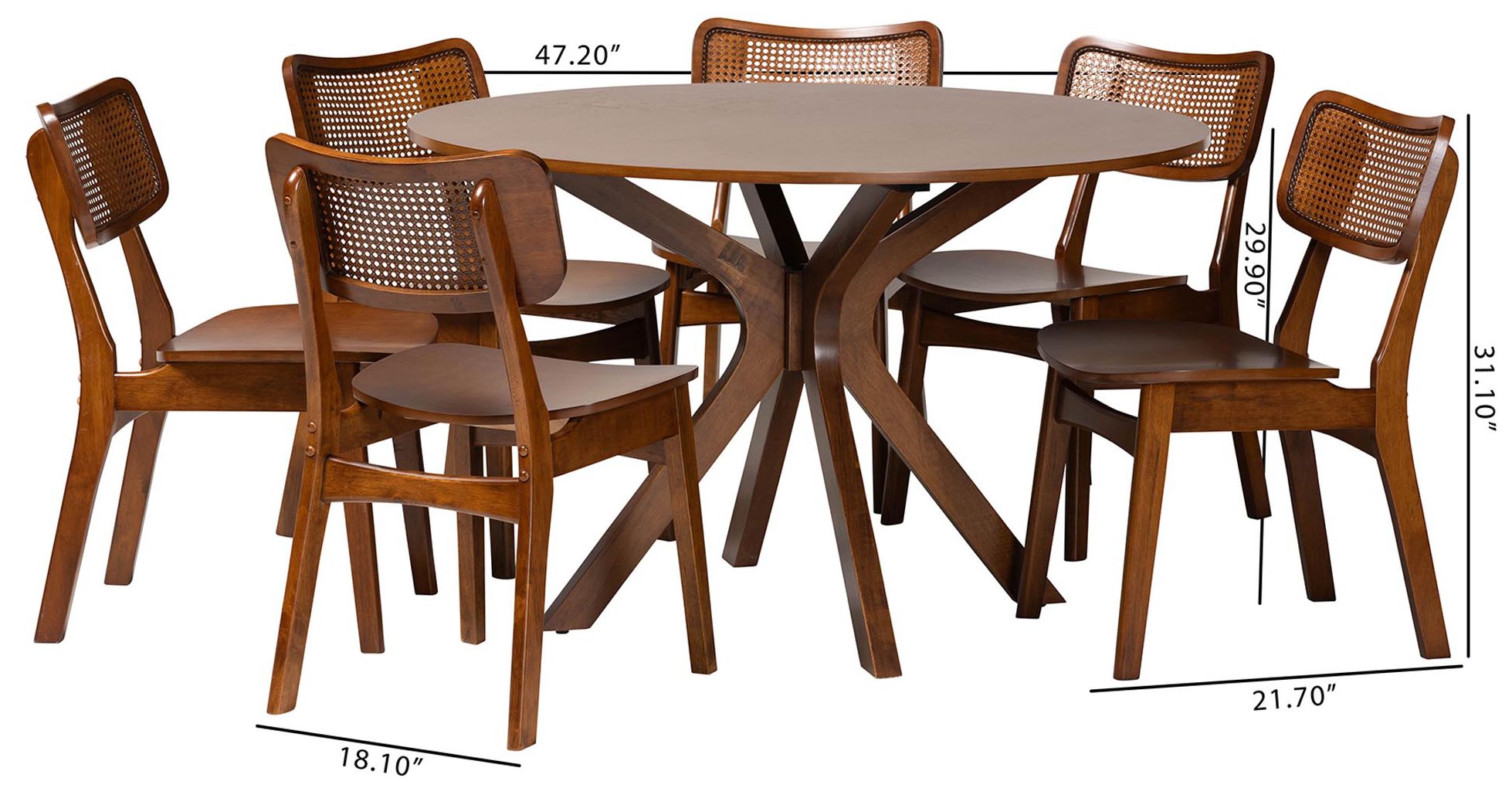 Baxton Studio Linnet Mid Century Wood and Rattan 7-Piece Dining Set