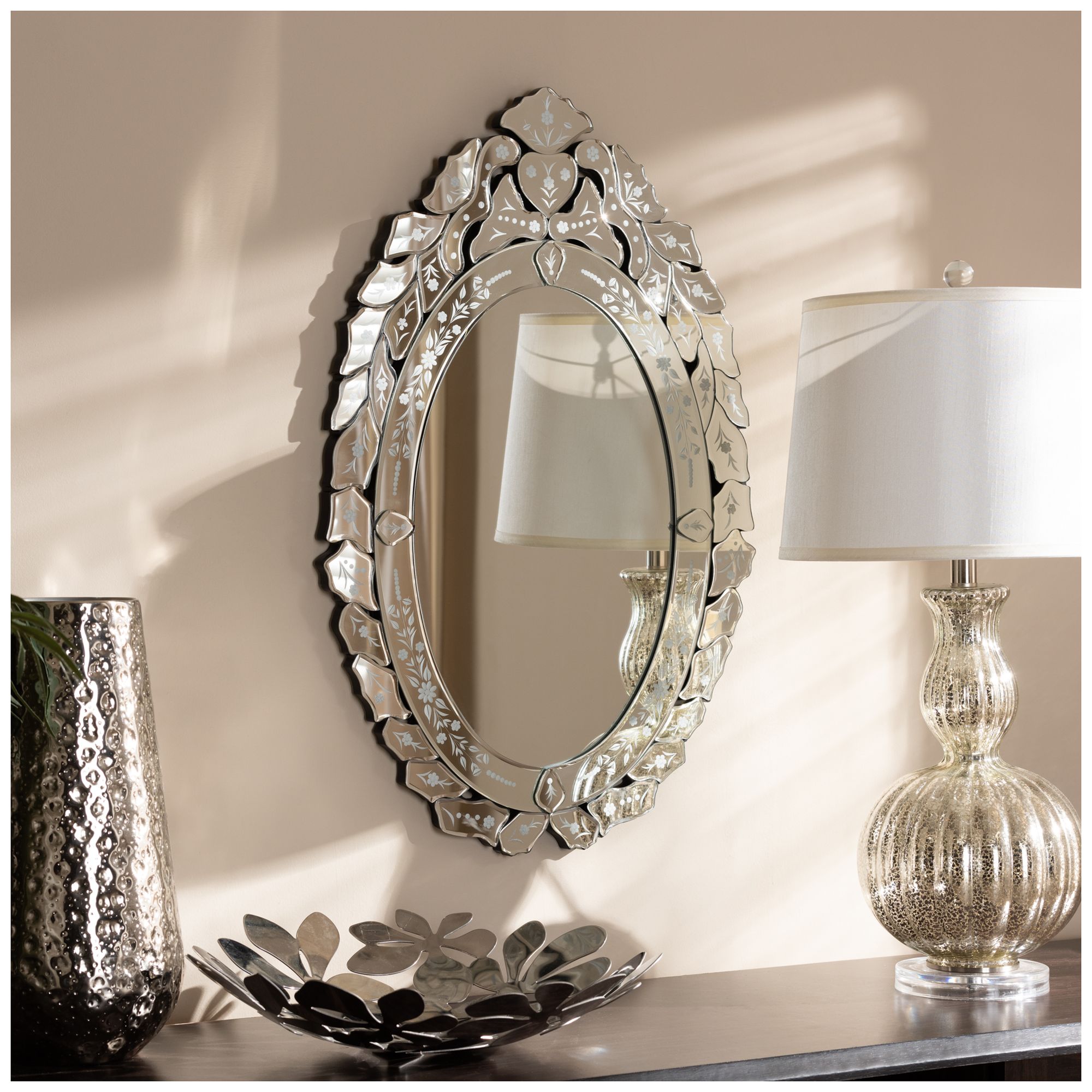 Image 2 Baxton Studio Livia Silver Finished Venetian Accent Wall Mirror more views