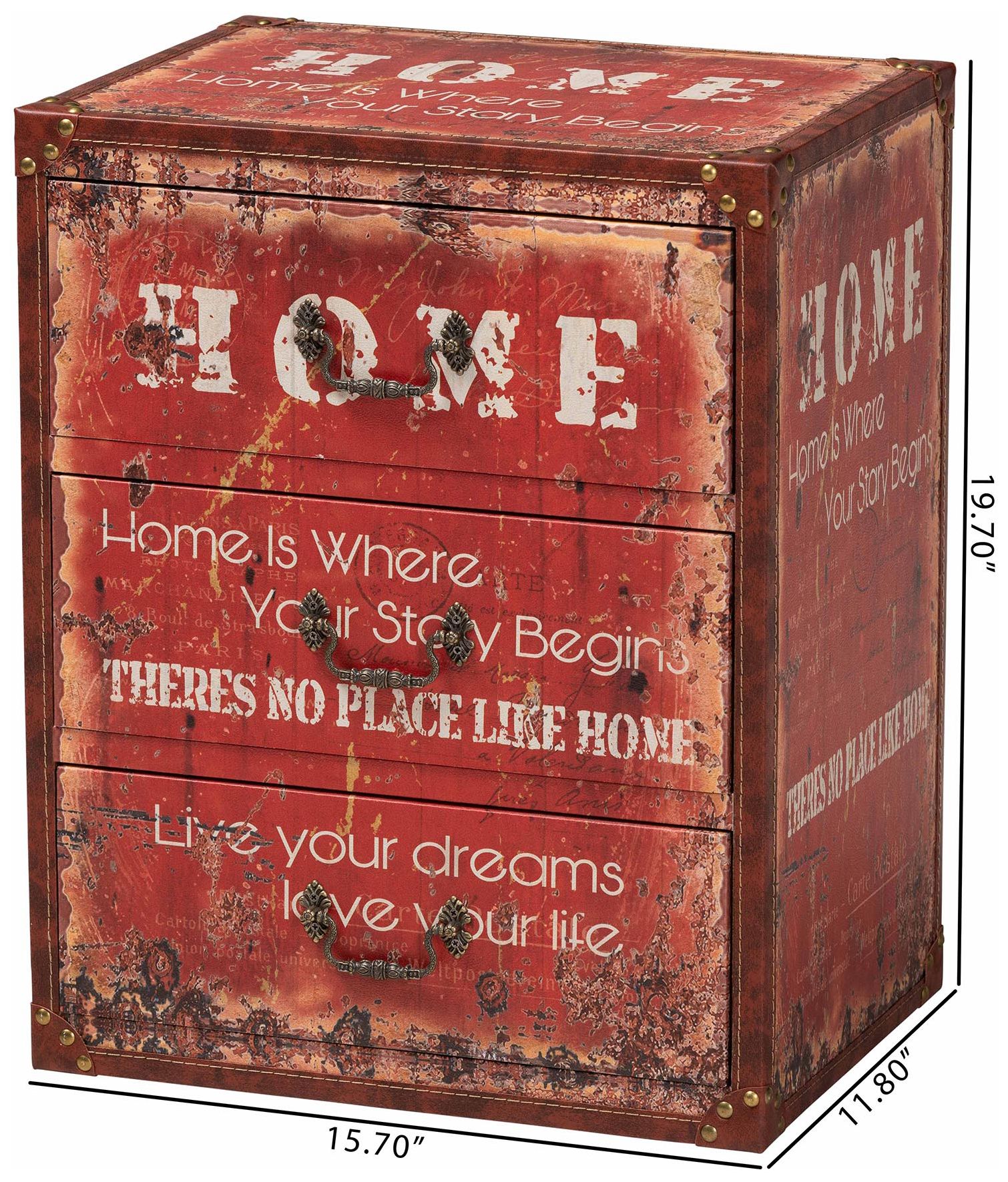 Baxton Studio Lorand Vintage Faux Leather and Wood 3 Drawer Storage Trunk