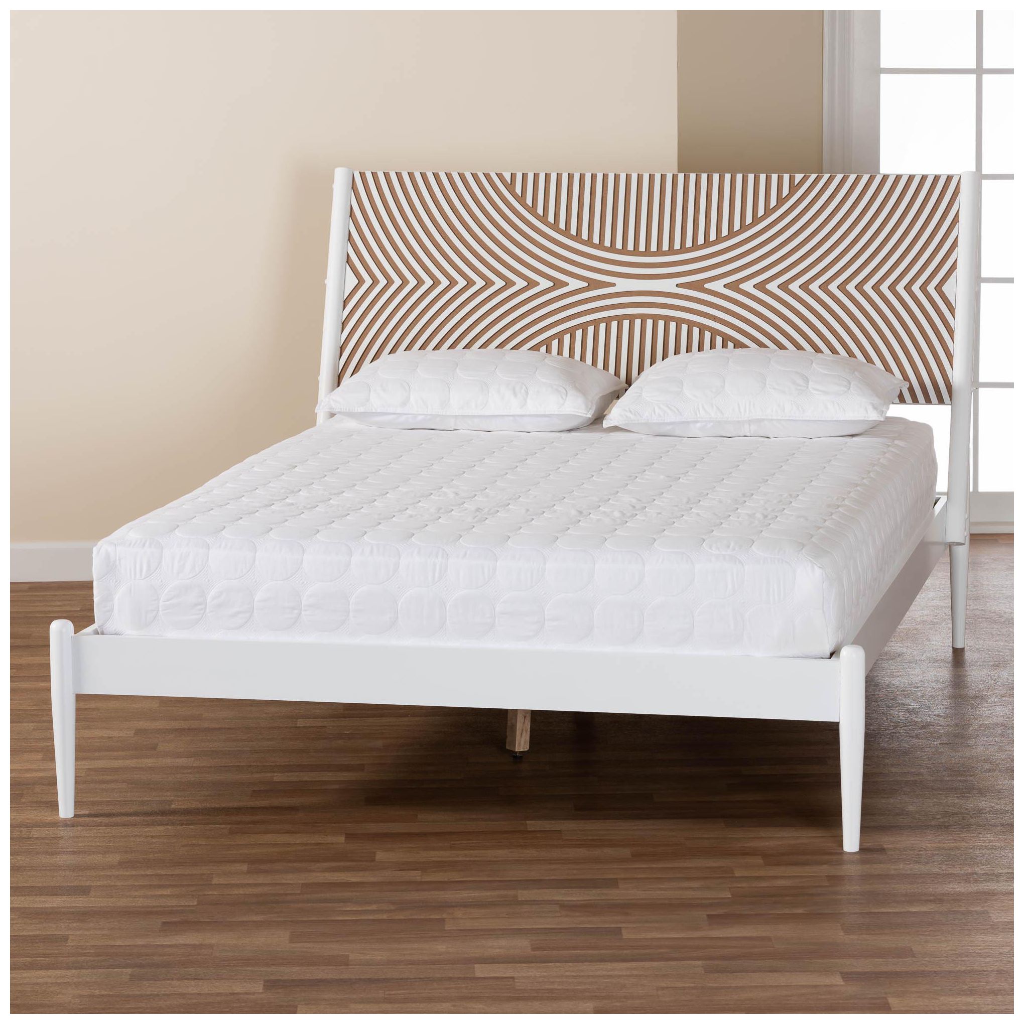 Baxton Studio Louetta Coastal White King Size Platform Bed Headboard