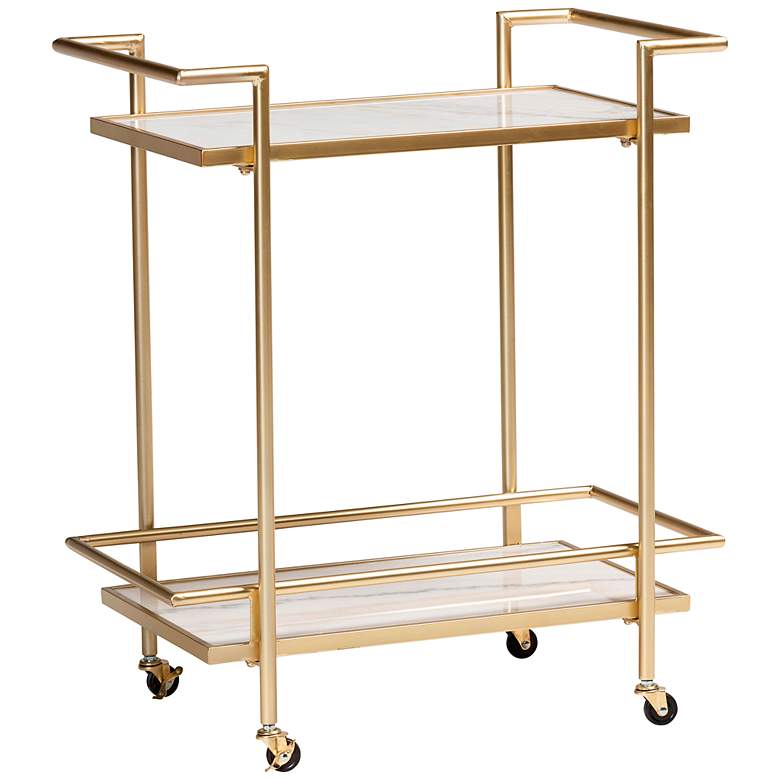 Image 2 Baxton Studio Louise 27 1/2"W Gold Metal 2-Tier Wine Cart