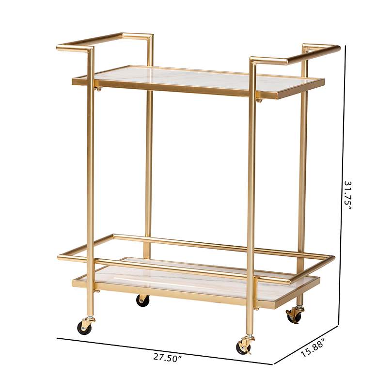 Image 7 Baxton Studio Louise 27 1/2"W Gold Metal 2-Tier Wine Cart more views