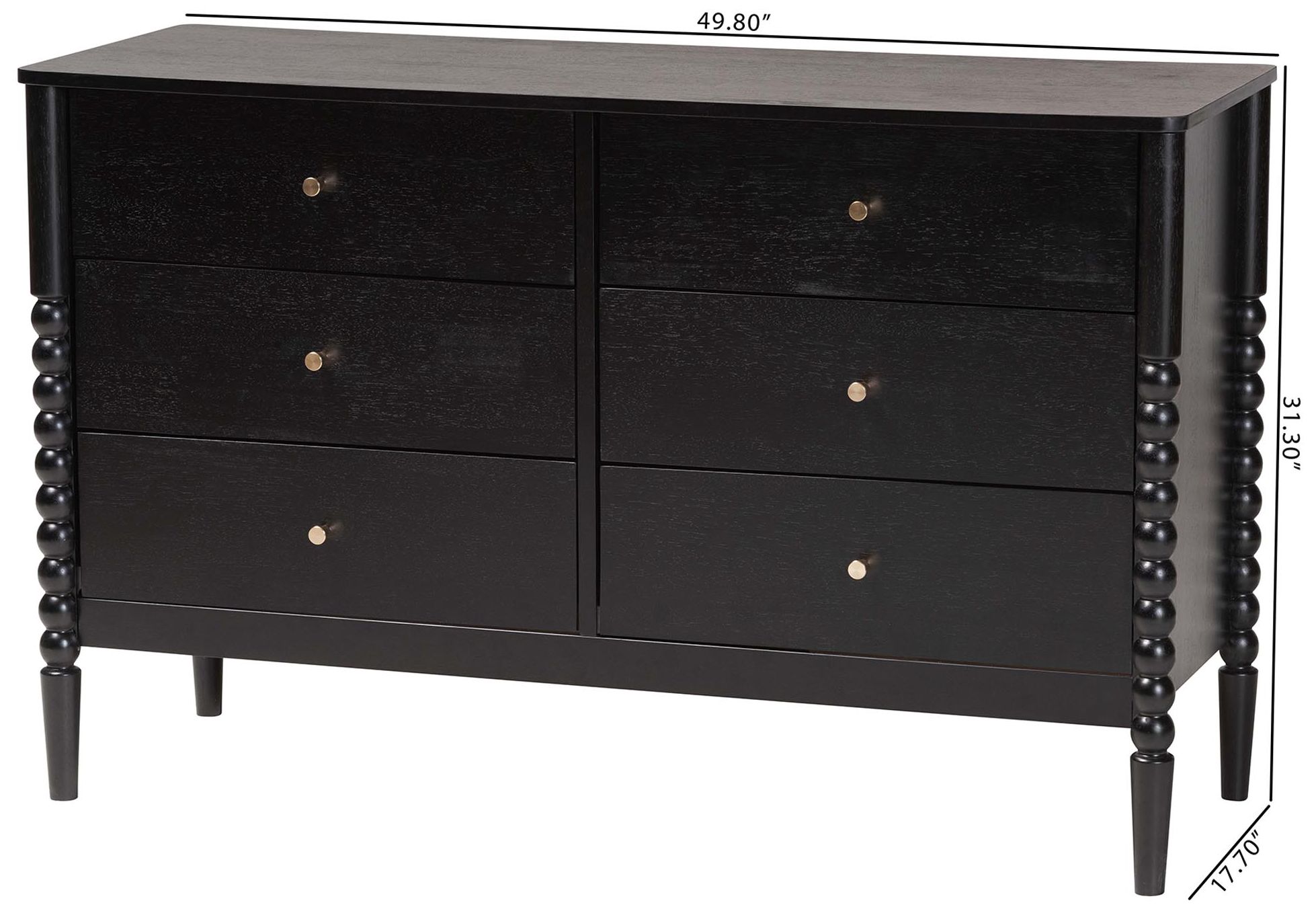 Baxton Studio Lucera 49 3/4" Wide Black 6-Drawer Dresser