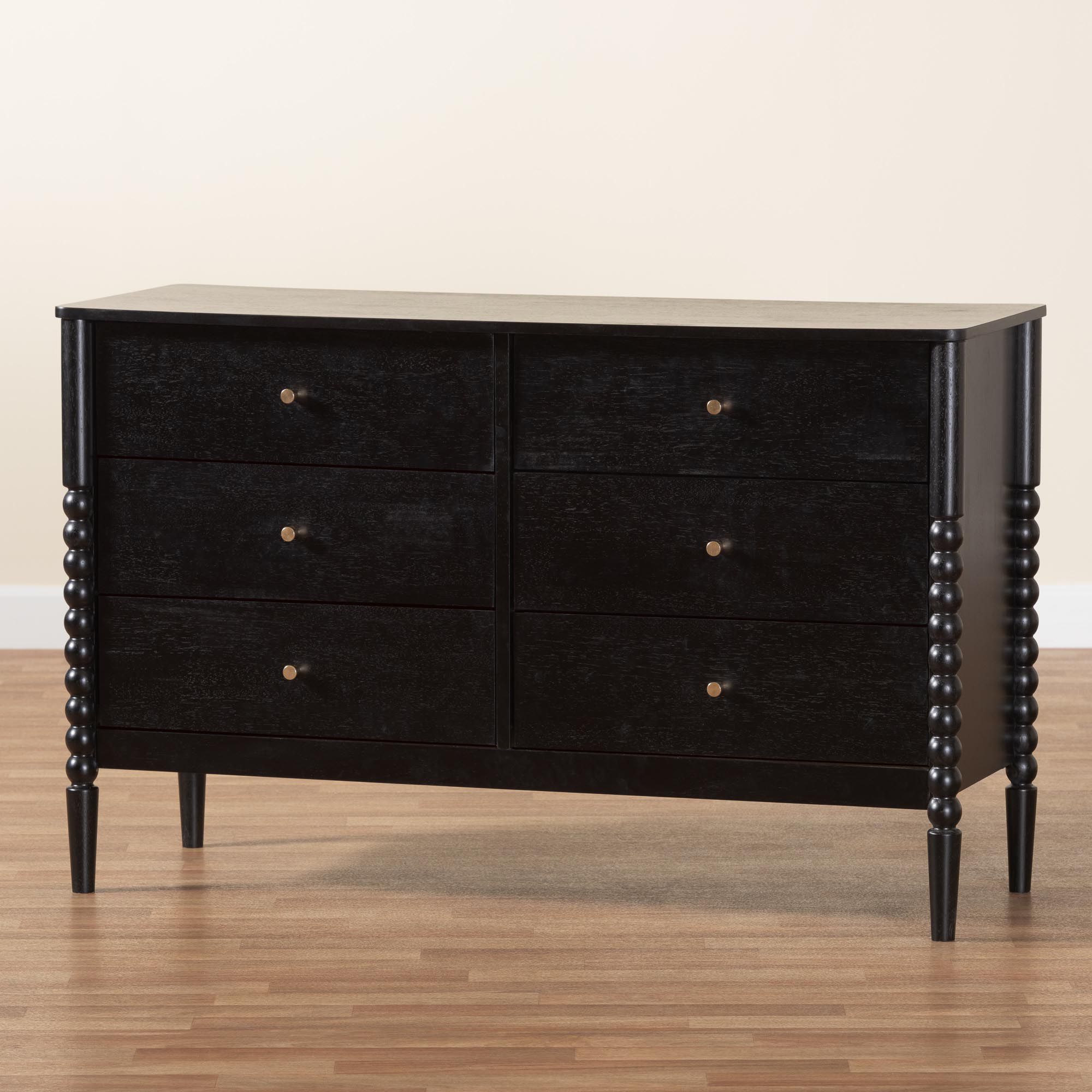 Baxton Studio Lucera 49 3/4" Wide Black 6-Drawer Dresser