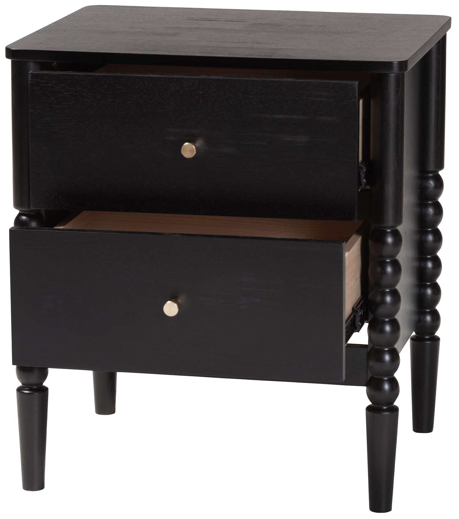 Image 3 Baxton Studio Lucera Mid-Century Black 2-Drawer Bobbin Nightstand more views