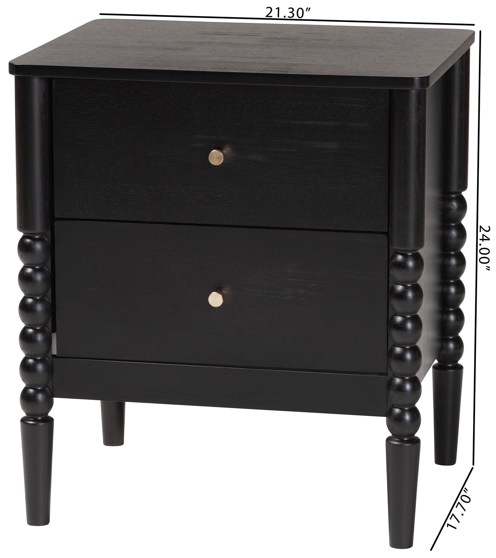 Baxton Studio Lucera Mid-Century Black 2-Drawer Bobbin Nightstand