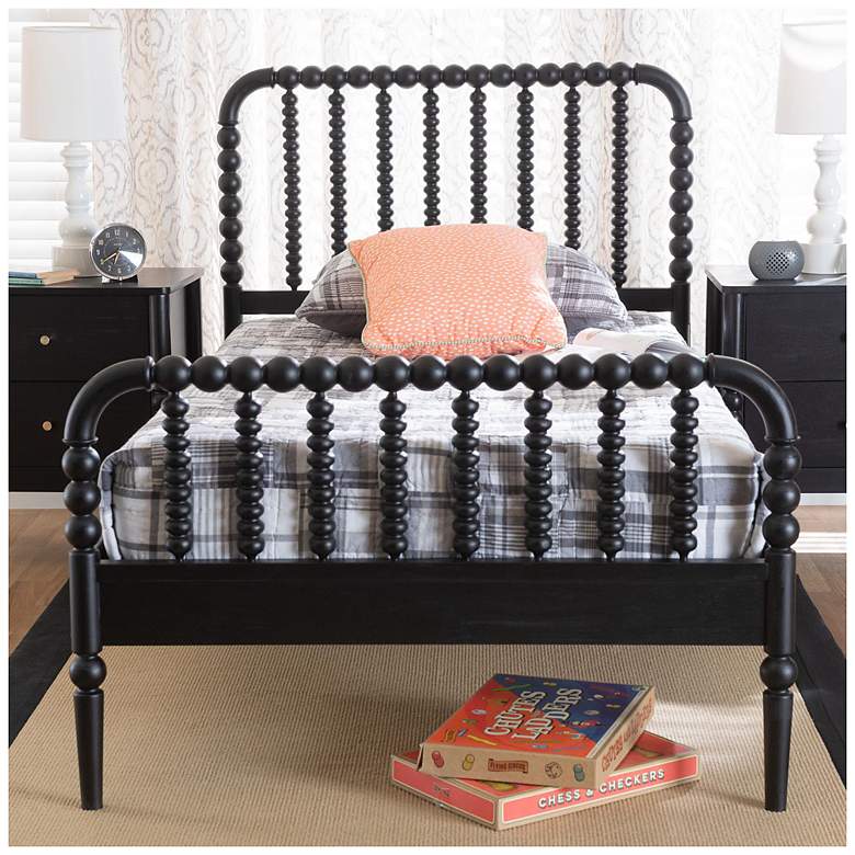 Image 3 Baxton Studio Lucera Mid-Century Black Full Size Bobbin Bed more views