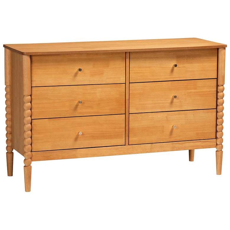 Image 1 Baxton Studio Lucera Mid-Century Oak Brown Bobbin Wood 6-Drawer Dresser