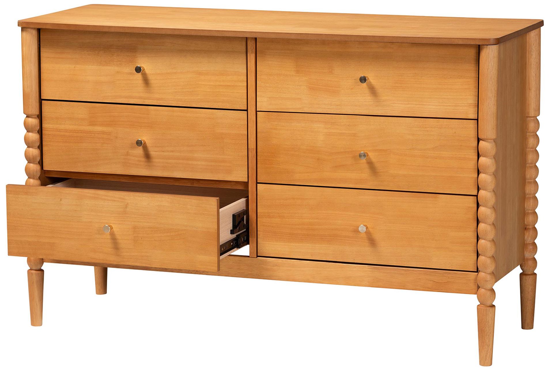 Image 3 Baxton Studio Lucera Mid-Century Oak Brown Bobbin Wood 6-Drawer Dresser more views