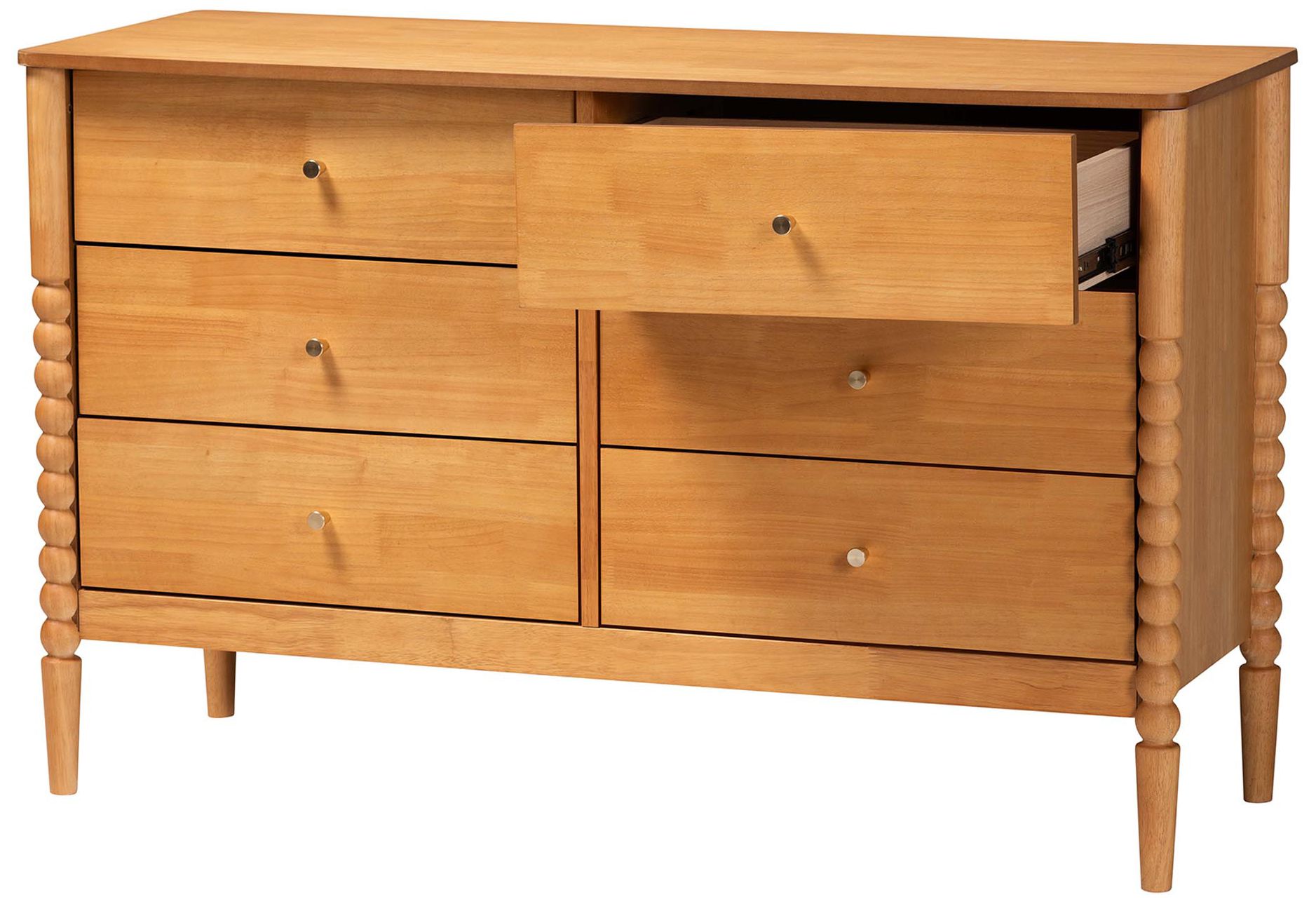 Image 4 Baxton Studio Lucera Mid-Century Oak Brown Bobbin Wood 6-Drawer Dresser more views