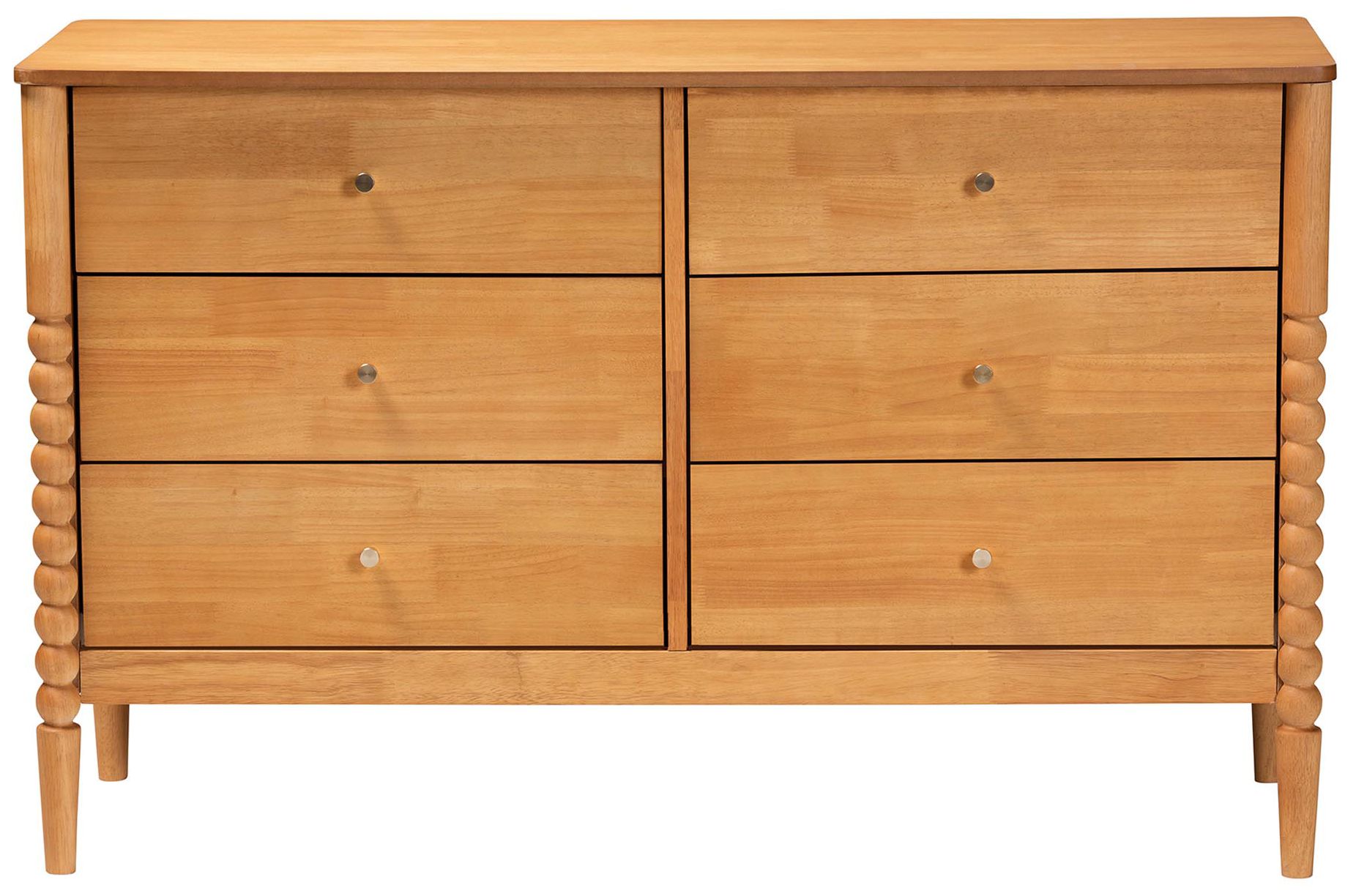 Image 5 Baxton Studio Lucera Mid-Century Oak Brown Bobbin Wood 6-Drawer Dresser more views