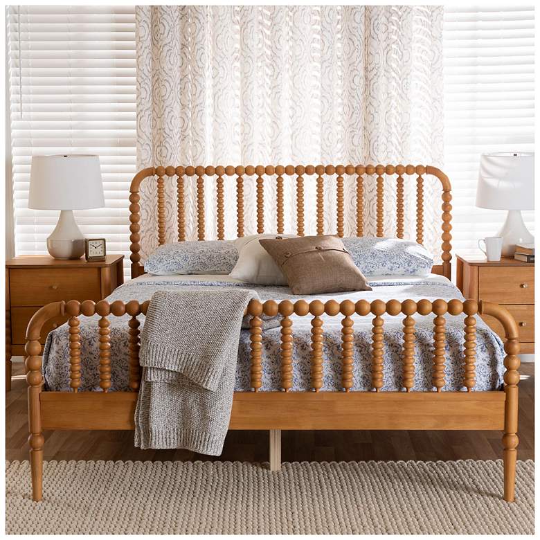 Image 3 Baxton Studio Lucera Mid-Century Oak Brown Queen Size Bobbin Bed more views