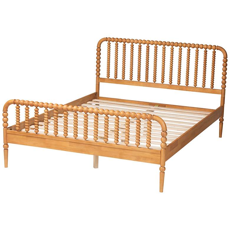 Image 5 Baxton Studio Lucera Mid-Century Oak Brown Queen Size Bobbin Bed more views