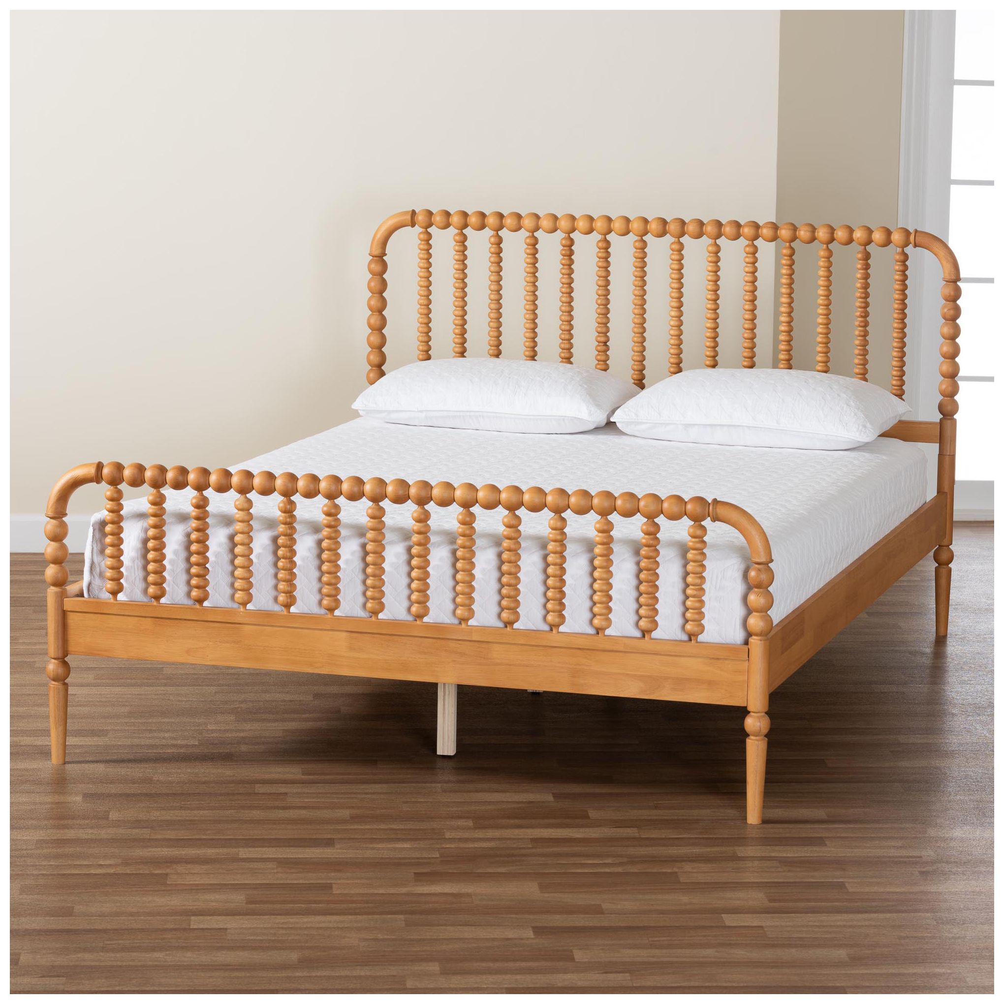 Baxton Studio Lucera Mid-Century Oak Brown Queen Size Bobbin Bed