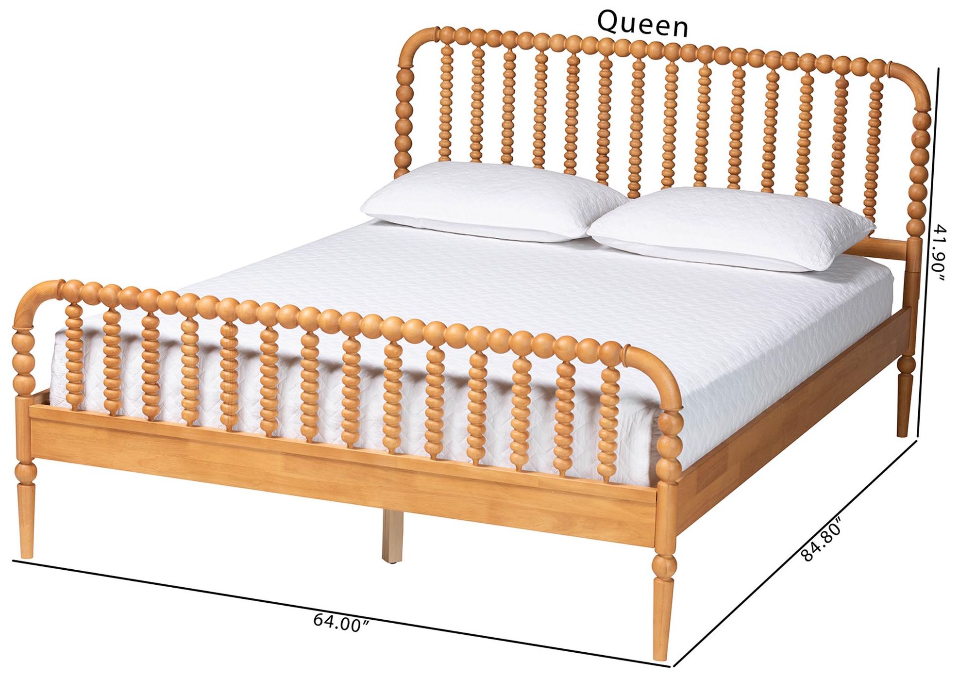 Baxton Studio Lucera Mid-Century Oak Brown Queen Size Bobbin Bed