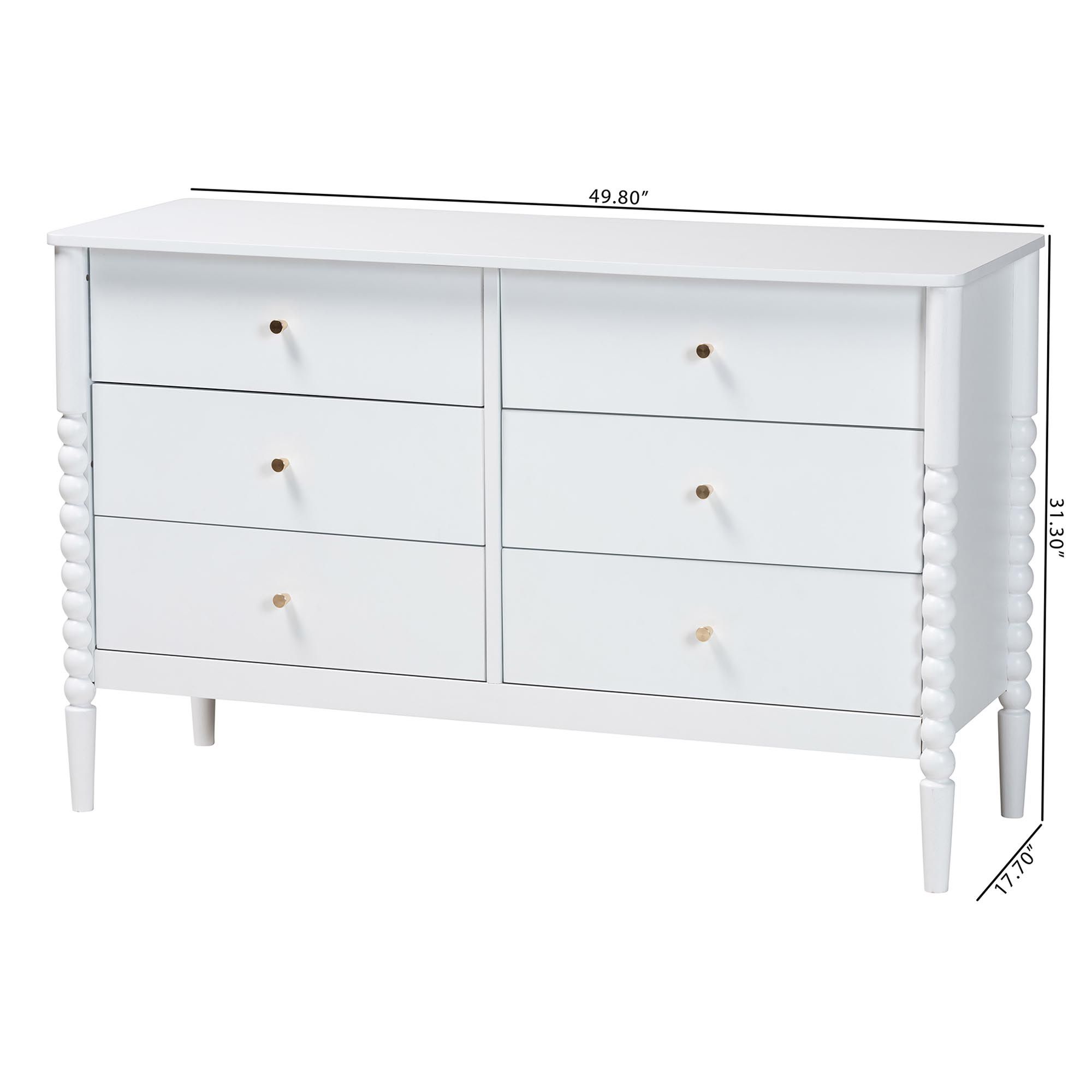 Baxton Studio Lucera Mid-Century White Bobbin Wood 6-Drawer Dresser