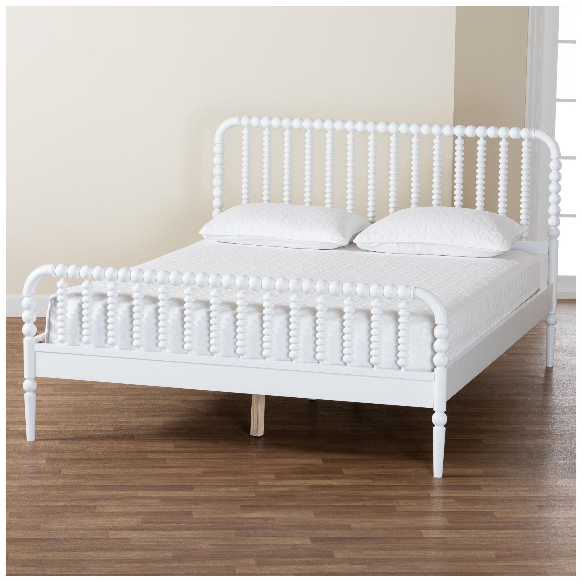 Baxton Studio Lucera Mid-Century White Queen Size Bobbin Bed