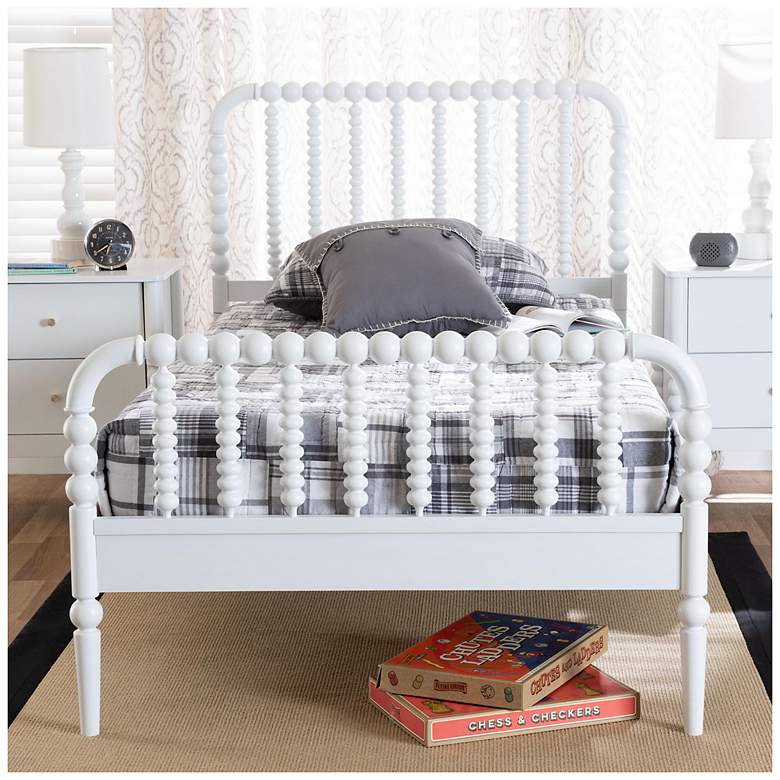 Image 3 Baxton Studio Lucera Mid-Century White Twin Size Bobbin Bed more views