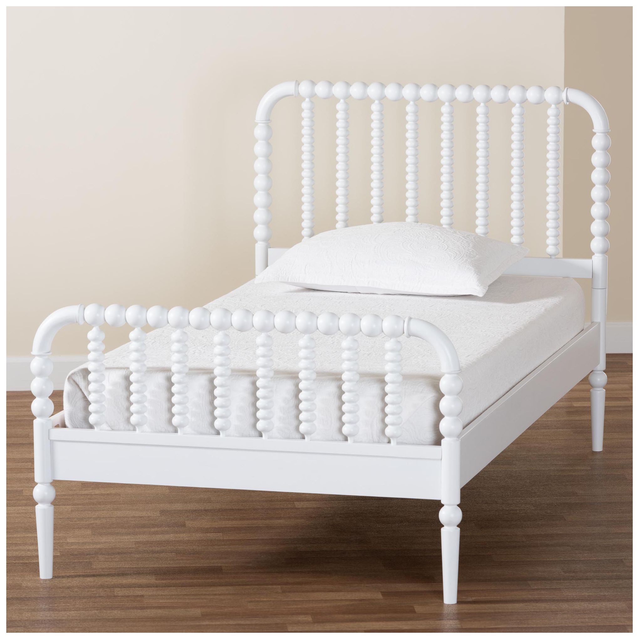 Baxton Studio Lucera Mid-Century White Twin Size Bobbin Bed