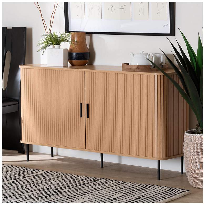 Image 2 Baxton Studio Lucia Fluted Wood Sideboard - Buffet Cabinet more views
