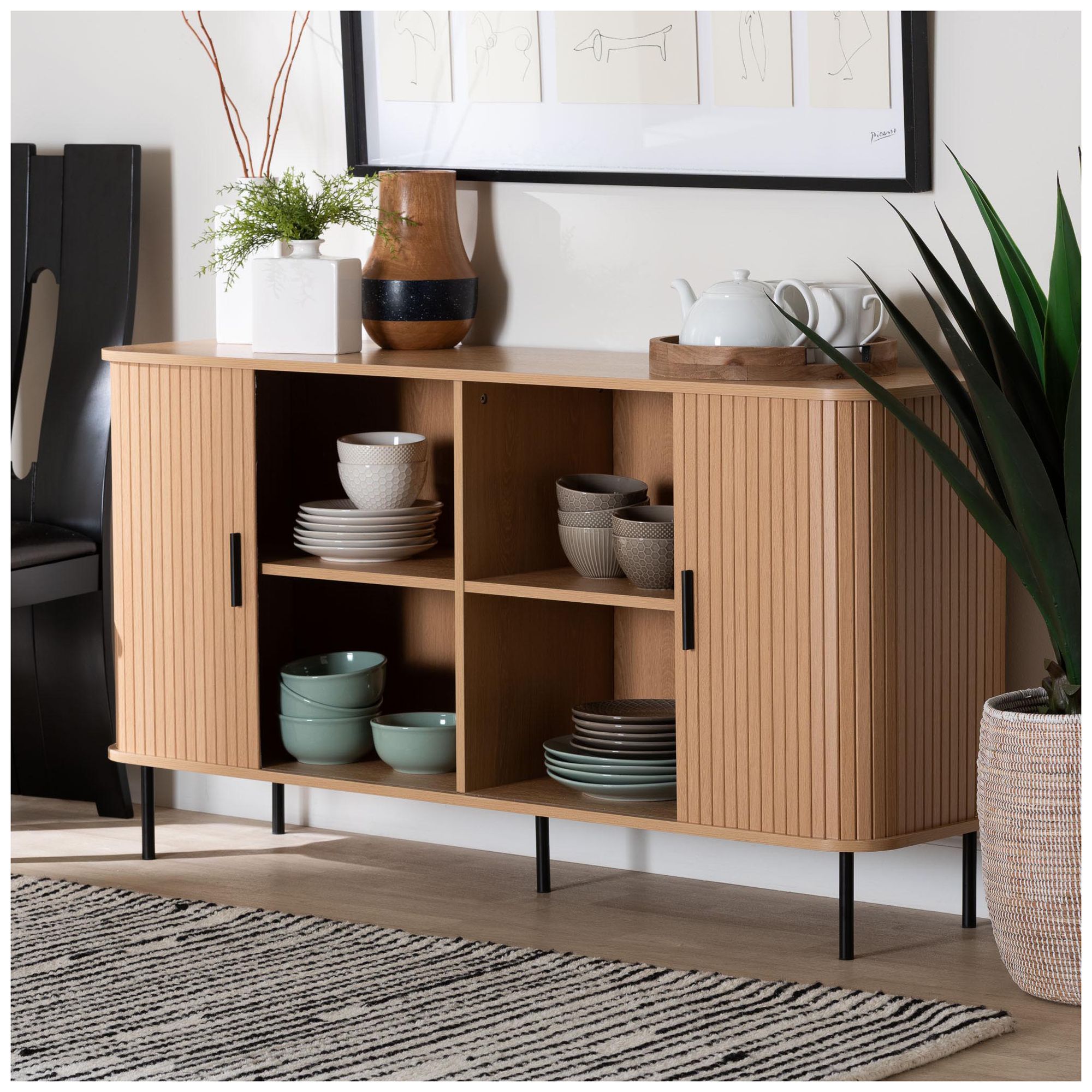 Baxton Studio Lucia Fluted Wood Sideboard - Buffet Cabinet