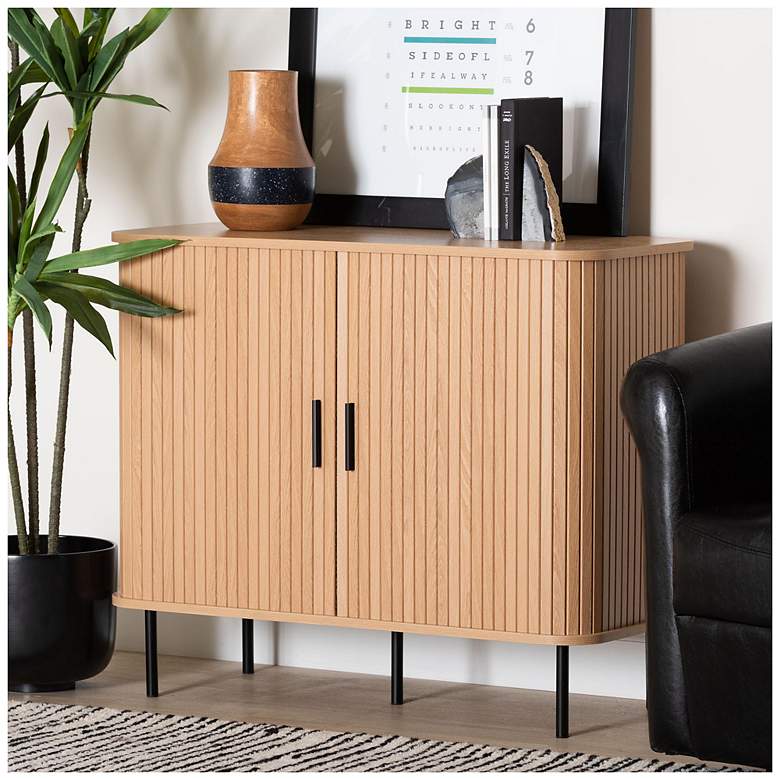 Image 2 Baxton Studio Lucia Fluted Wood Storage Cabinet - Modern Sideboard more views