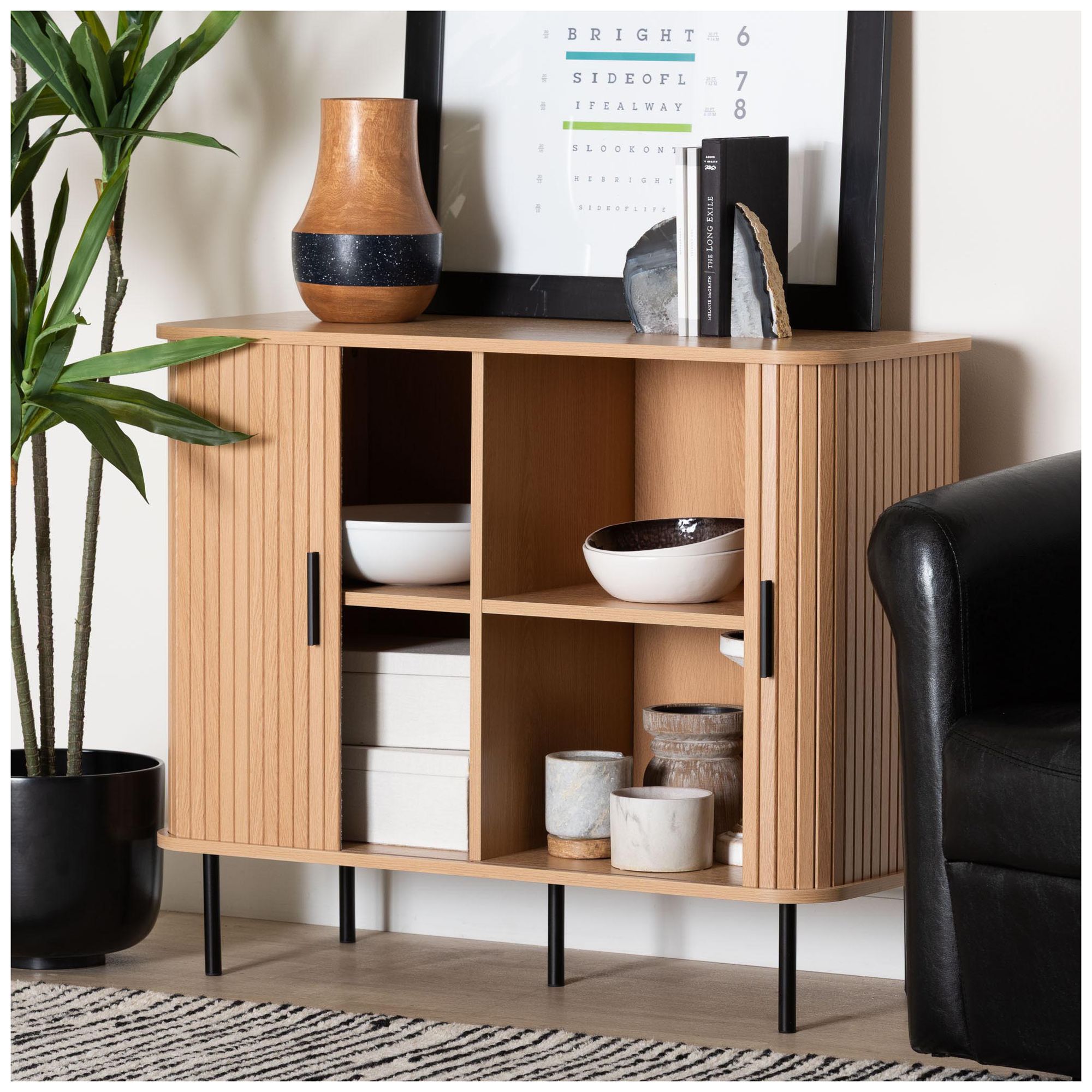 Baxton Studio Lucia Fluted Wood Storage Cabinet - Modern Sideboard