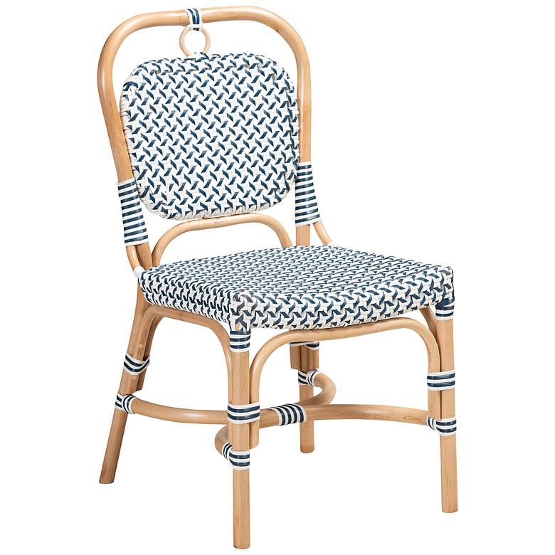 Image 2 Baxton Studio Luciana Blue White Rattan Bistro Chair