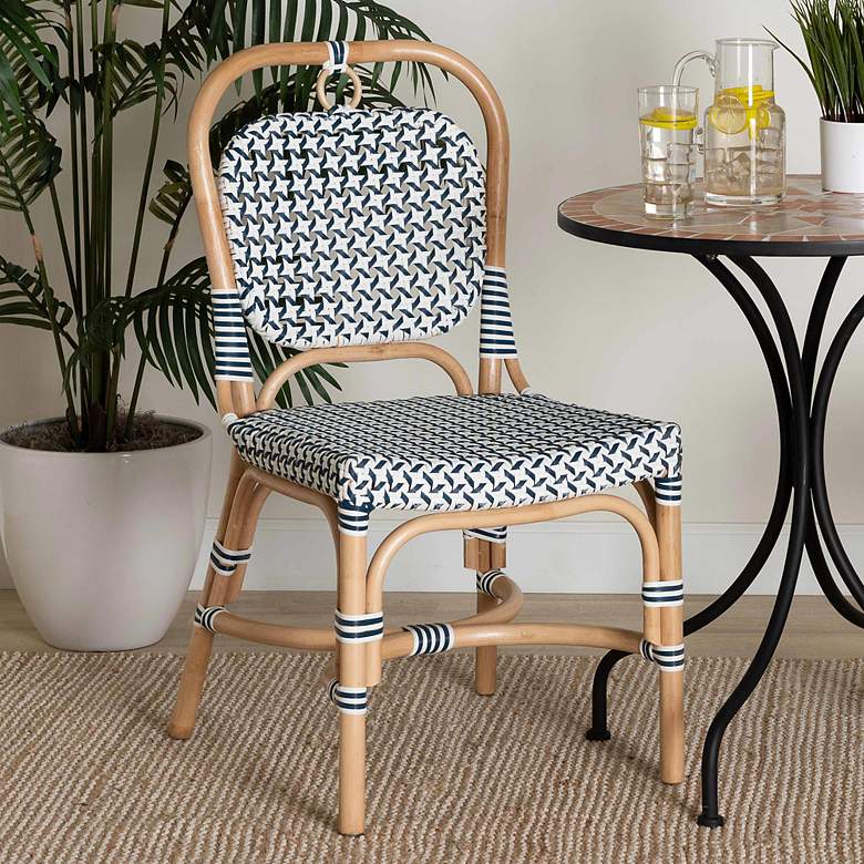 Image 1 Baxton Studio Luciana Blue White Rattan Bistro Chair