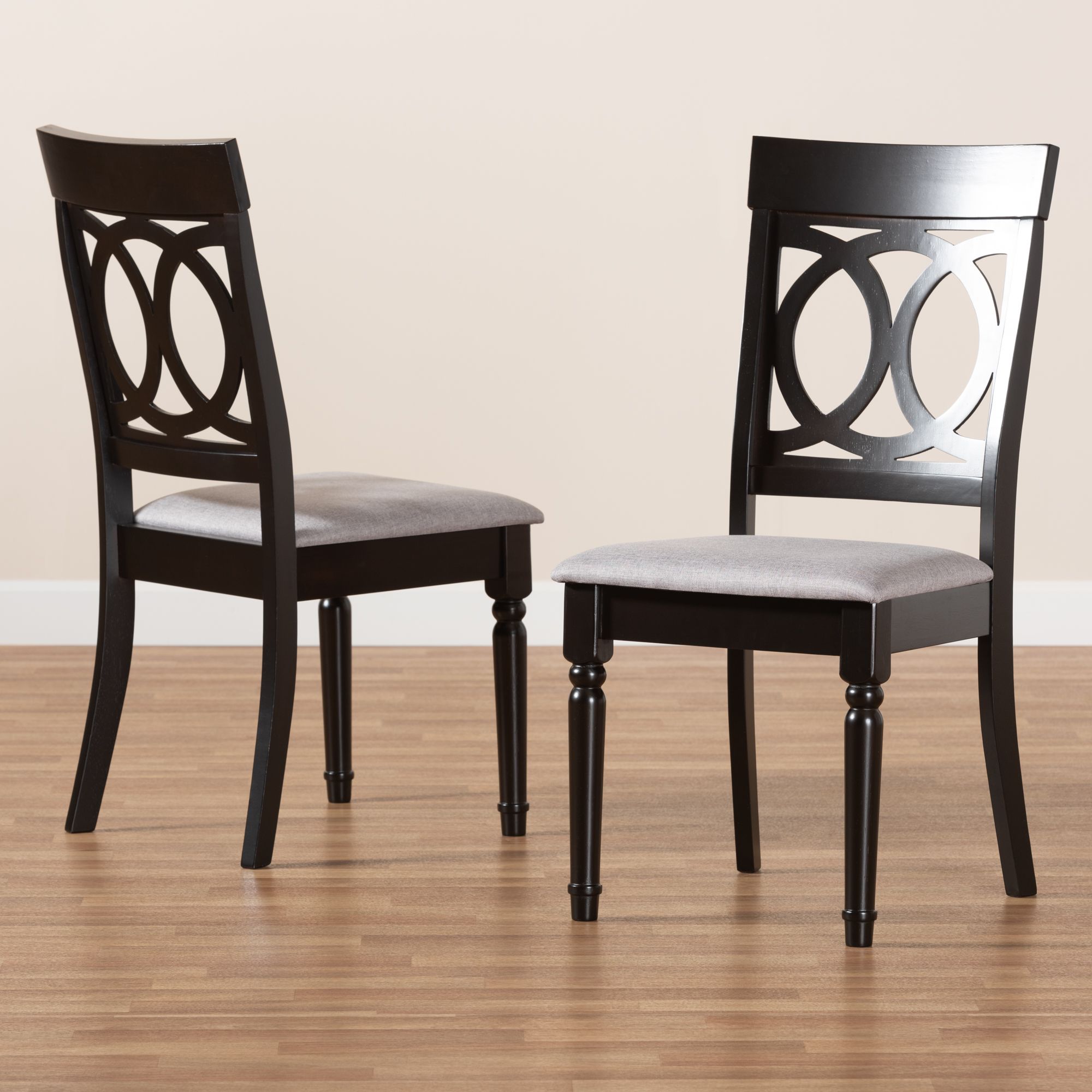 Baxton Studio Lucie Grey Fabric Upholstered Wood 2-Piece Dining Chair Set