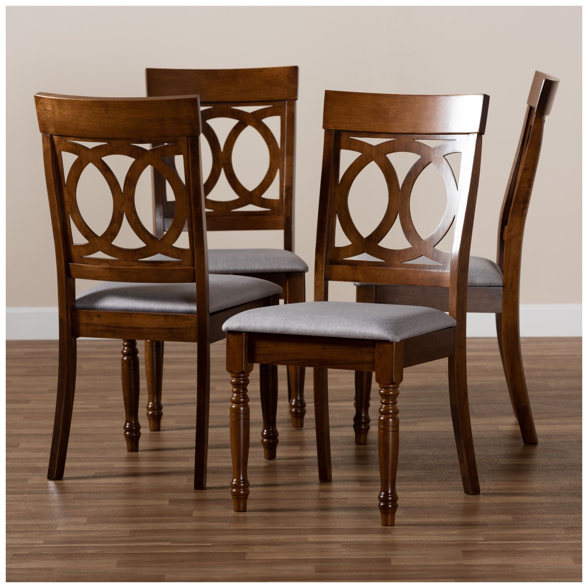 Image 7 Baxton Studio Lucie Grey Fabric Upholstered Wood 4-Piece Dining Chair Set more views