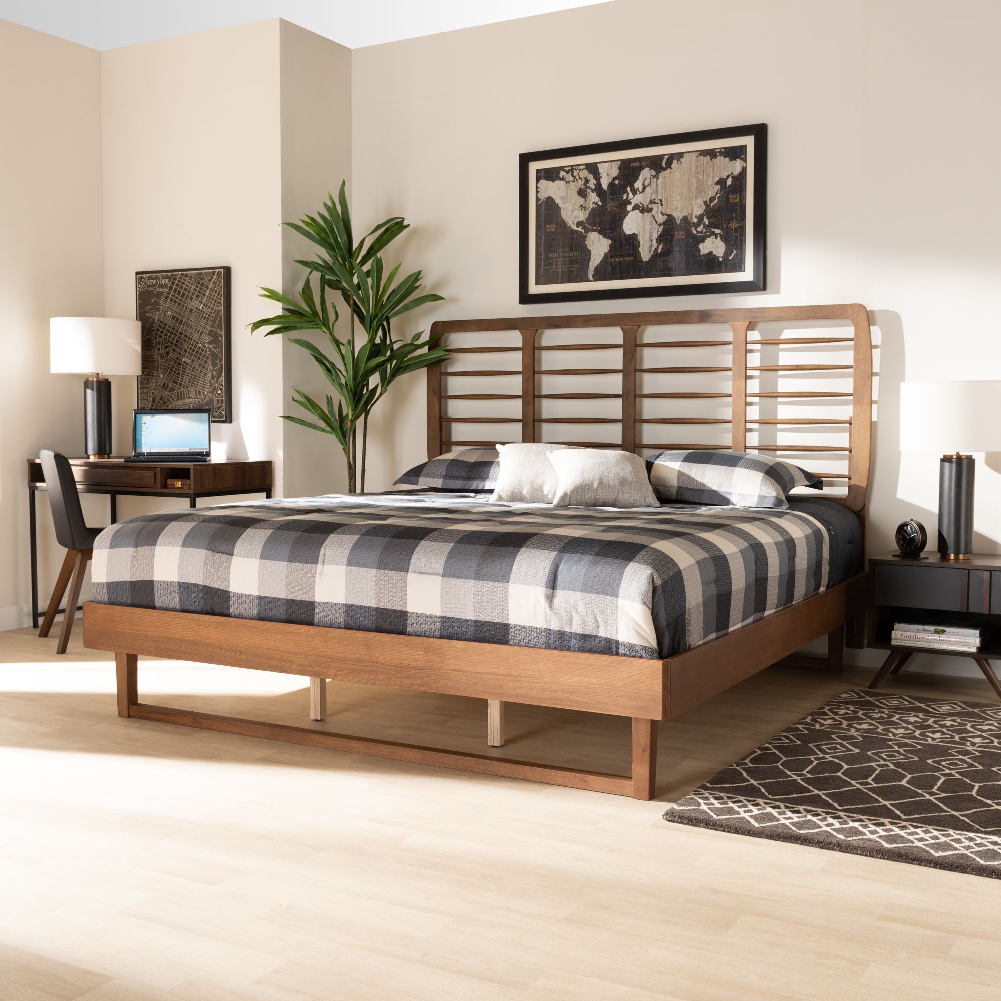 Thumbnail2 of Baxton Studio Lucie Walnut Brown King Size Platform Bed