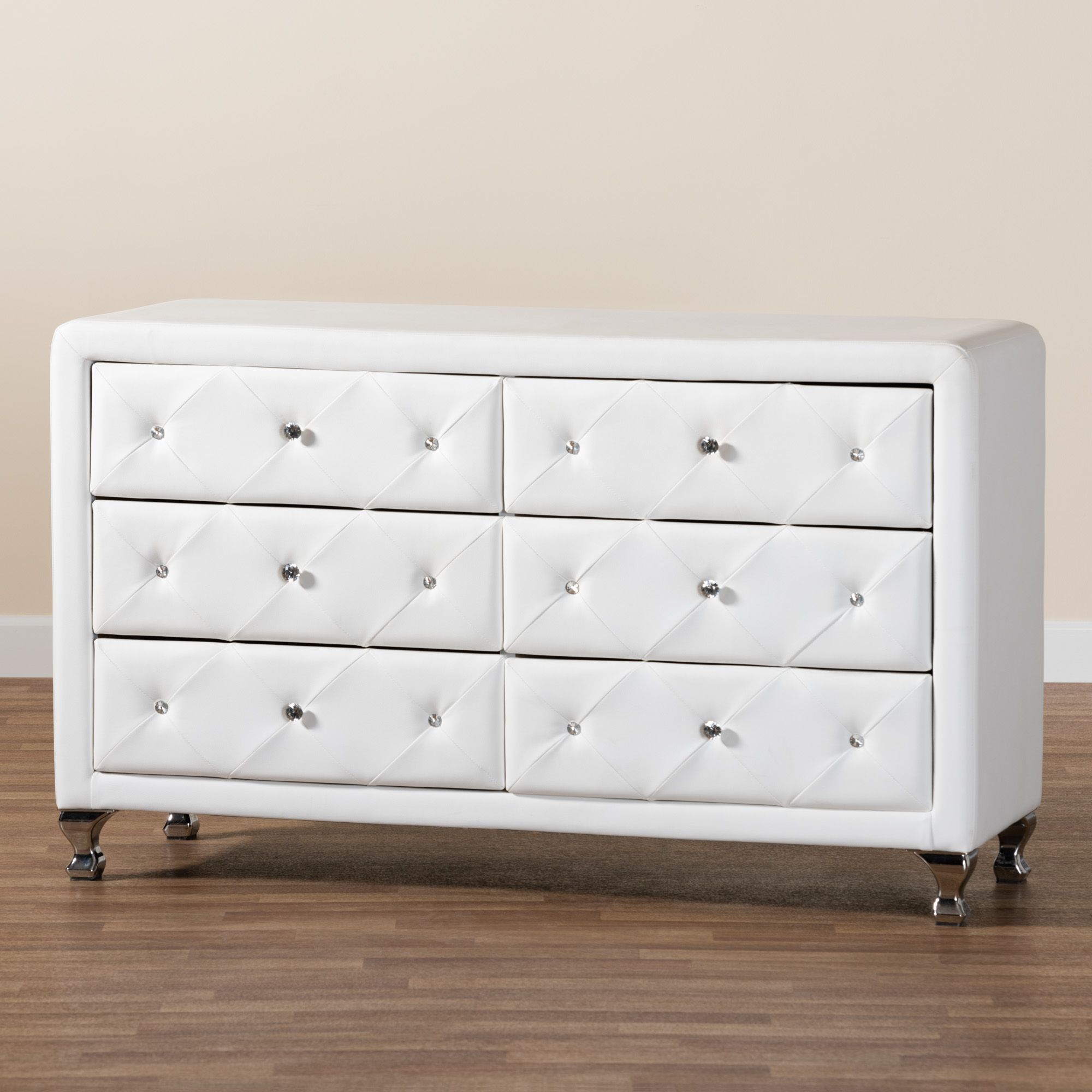 Image Baxton Studio Luminescence White Faux Leather Upholstered Dresser