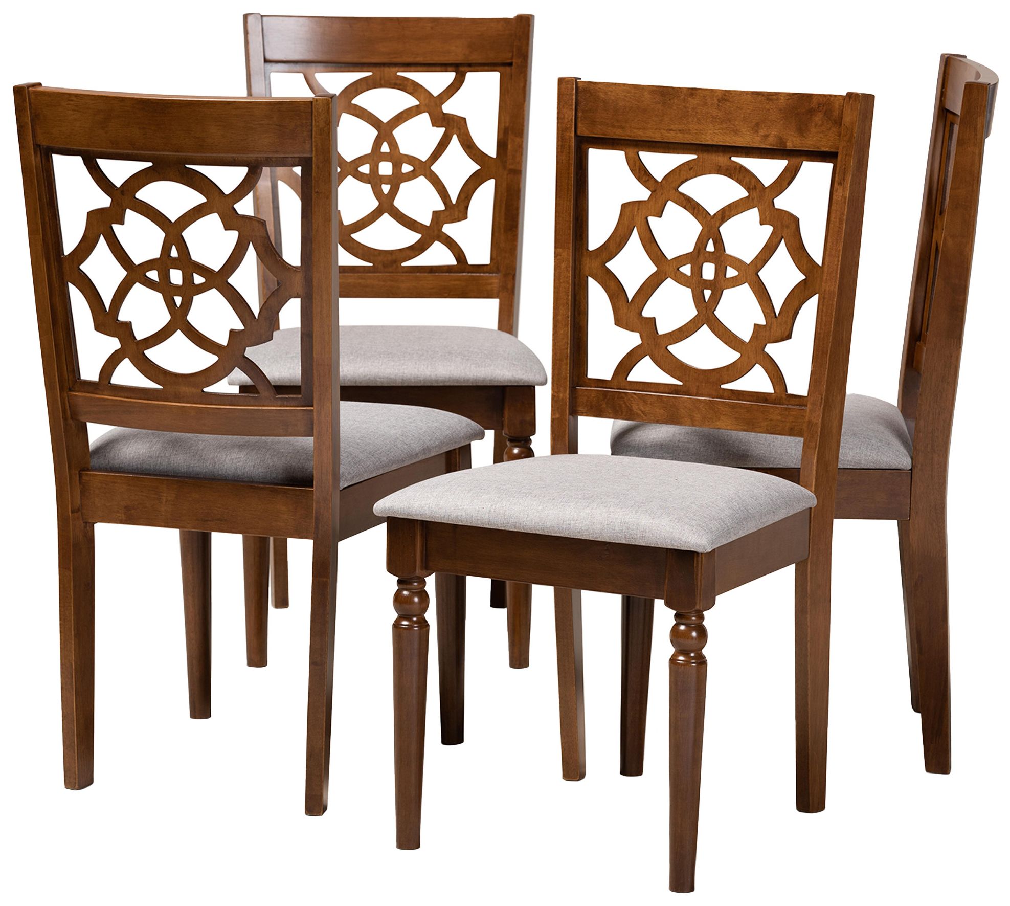 Image 2 Baxton Studio Lylah Grey Fabric Upholstered Wood 4-Piece Dining Chair Set