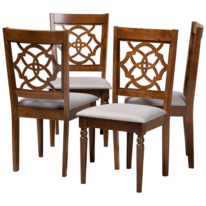 Image 1 Baxton Studio Lylah Grey Fabric Upholstered Wood 4-Piece Dining Chair Set