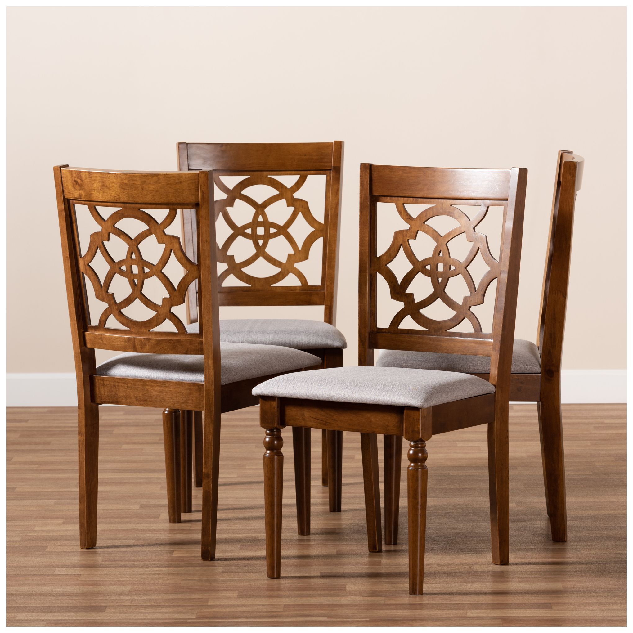 Image 7 Baxton Studio Lylah Grey Fabric Upholstered Wood 4-Piece Dining Chair Set more views