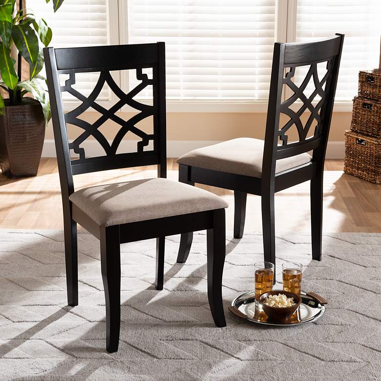 Image 1 Baxton Studio Mael Sand Fabric Upholstered Wood 2-Piece Dining Chair Set