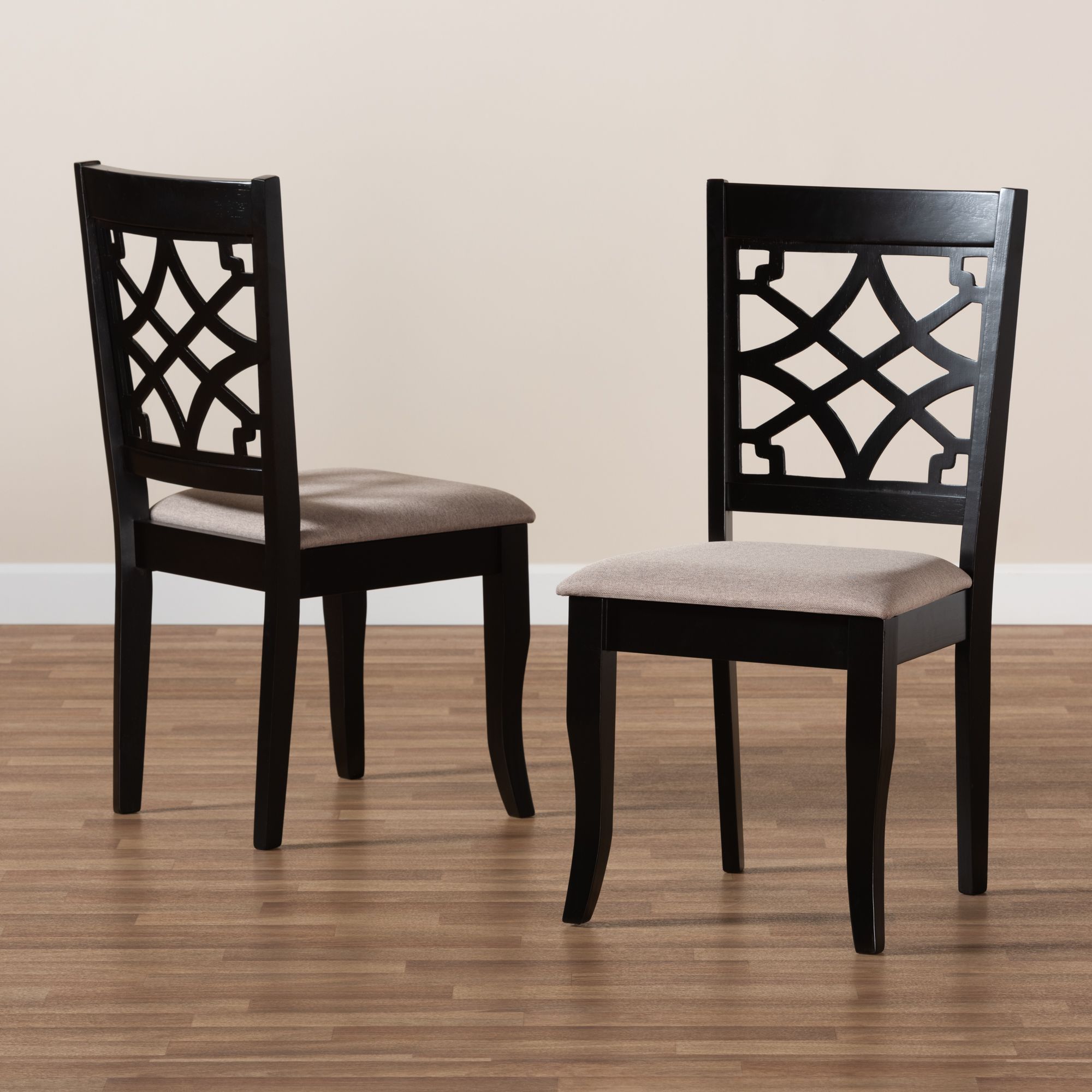 Baxton Studio Mael Sand Fabric Upholstered Wood 2-Piece Dining Chair Set